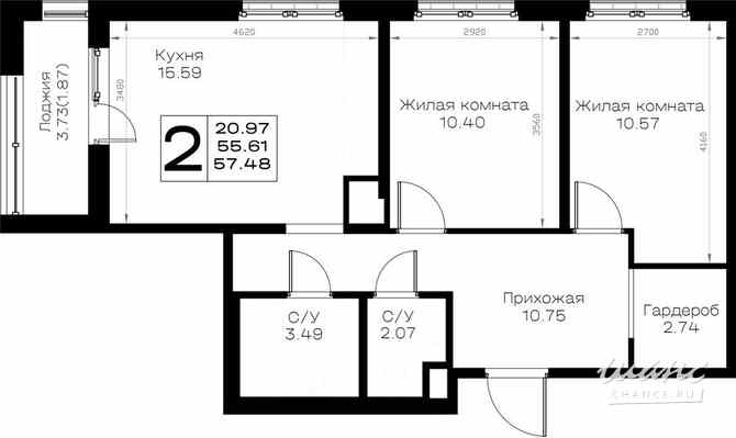 2-к квартира, 57.48 м², этаж 1/8 Всеволожск - изображение 3