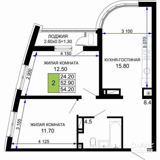 2-к квартира, 54.2 м², этаж 5/18 Краснодар - изображение 2