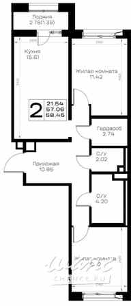2-к квартира, 58.45 м², этаж 1/8 Всеволожск - изображение 3