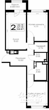 2-к квартира, 58.67 м², этаж 2/8 Всеволожск - изображение 3