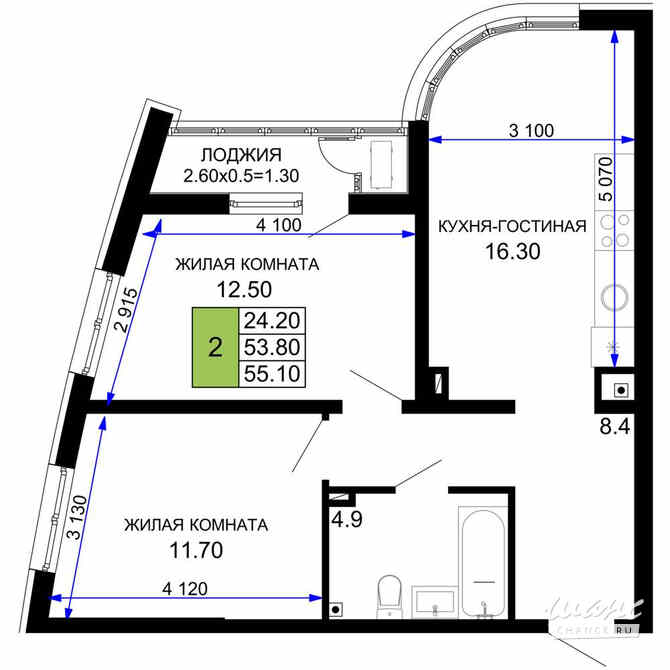 2-к квартира, 55.1 м², этаж 2/18 Краснодар - изображение 2