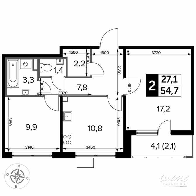 2-к квартира, 54.6 м², этаж 18/25 Люберцы - изображение 1