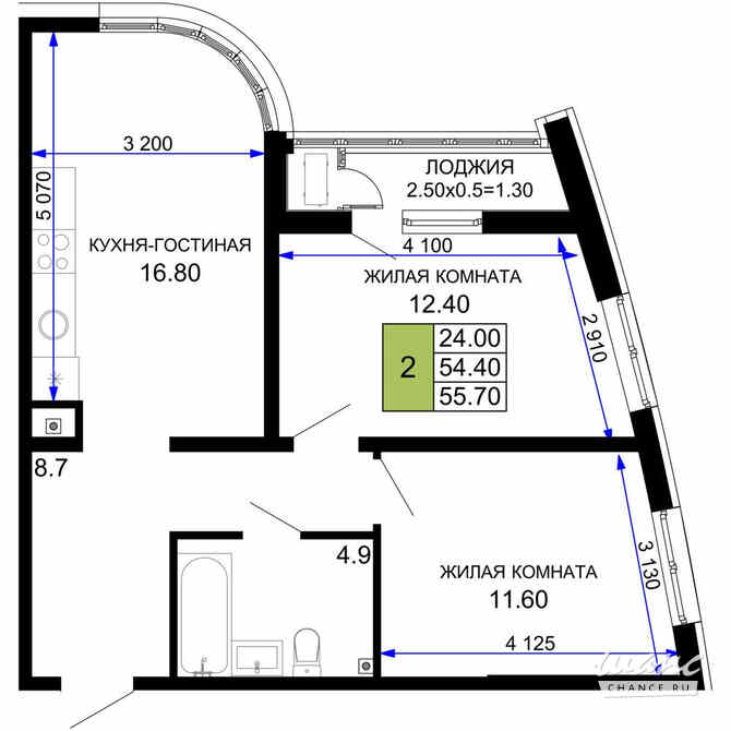 2-к квартира, 55.7 м², этаж 2/18 Краснодар - изображение 2