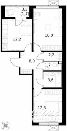 2-к квартира, 58.1 м², этаж 4/14 Москва - изображение 1