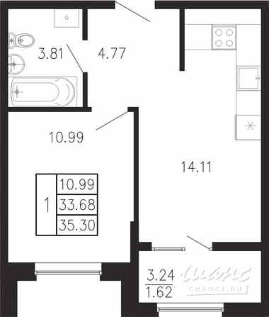 1-к квартира, 35.3 м², этаж 1/9 Крым - изображение 2
