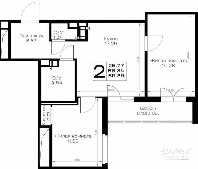 2-к квартира, 59.39 м², этаж 4/8 Всеволожск - изображение 3