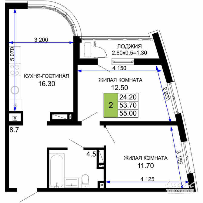 2-к квартира, 55 м², этаж 6/18 Краснодар - изображение 2
