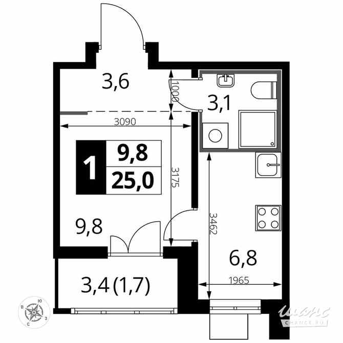 1-к квартира, 24.7 м², этаж 17/24 Люберцы - изображение 1