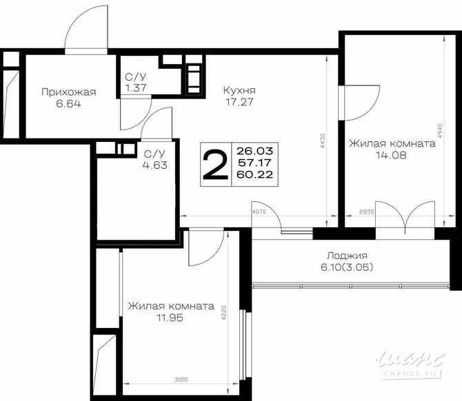 2-к квартира, 60.22 м², этаж 2/8 Всеволожск - изображение 3