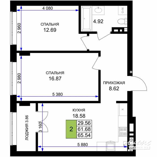 2-к квартира, 63.61 м², этаж 3/7 Гурьевск - изображение 3