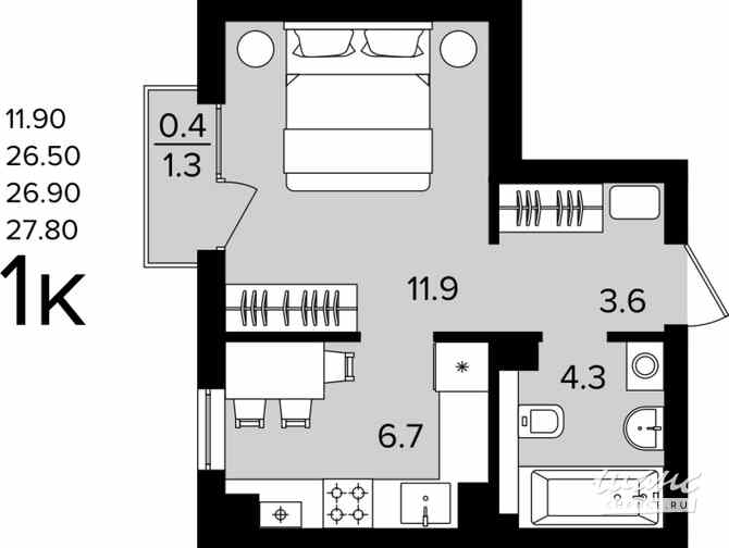 1-к квартира, 26.9 м², этаж 3/4 Гурьевск - изображение 3