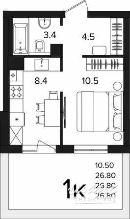 1-к квартира, 26.8 м², этаж 1/4 Гурьевск - изображение 3
