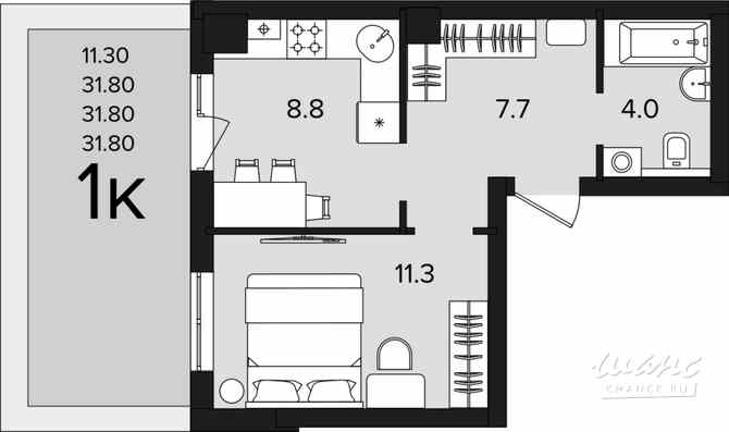 1-к квартира, 31.8 м², этаж 1/4 Гурьевск - изображение 3