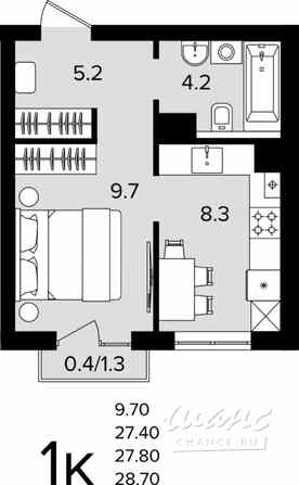 1-к квартира, 27.8 м², этаж 2/4 Гурьевск - изображение 3