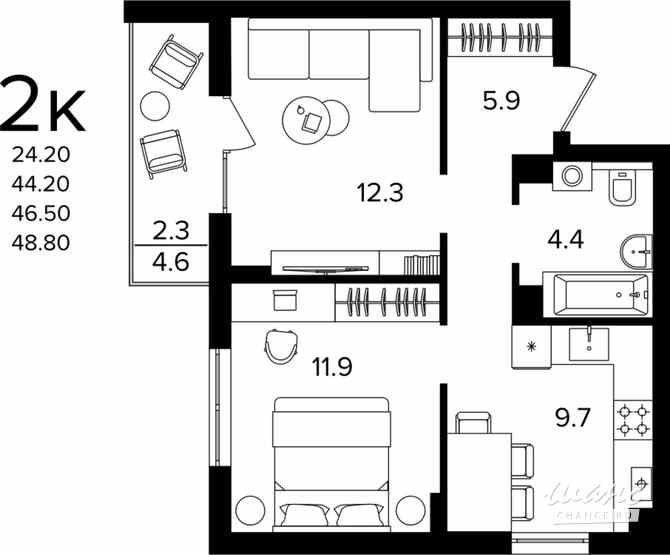 2-к квартира, 46.5 м², этаж 3/4 Гурьевск - изображение 3