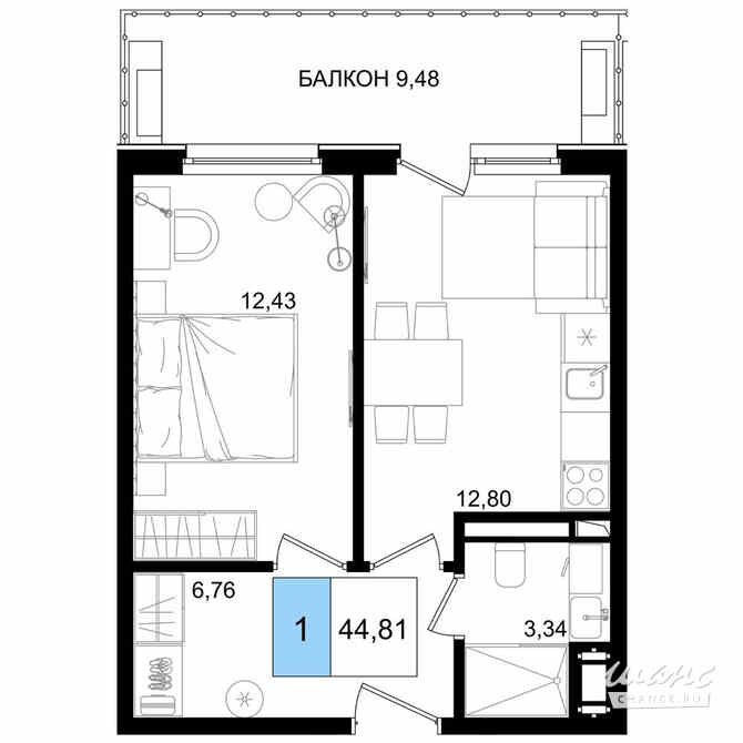 2-к квартира, 44.81 м², этаж 6/9 Анапа - изображение 3