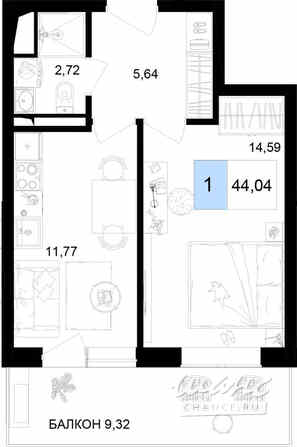 2-к квартира, 44.04 м², этаж 3/9 Анапа - изображение 3