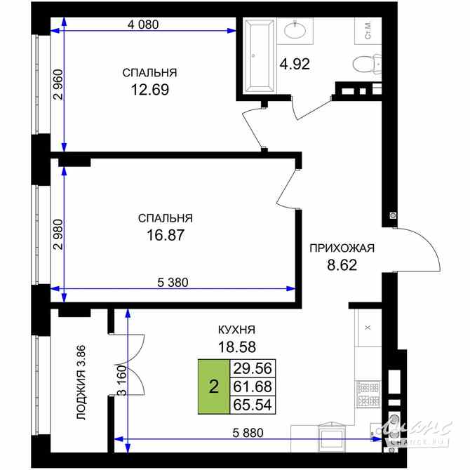 2-к квартира, 63.61 м², этаж 2/7 Гурьевск - изображение 3