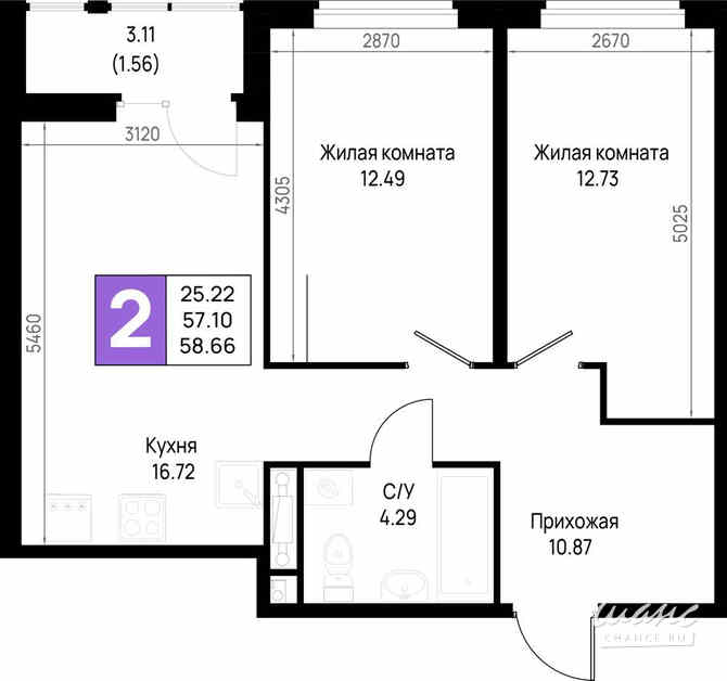 2-к квартира, 58.66 м², этаж 2/23 Всеволожск - изображение 3
