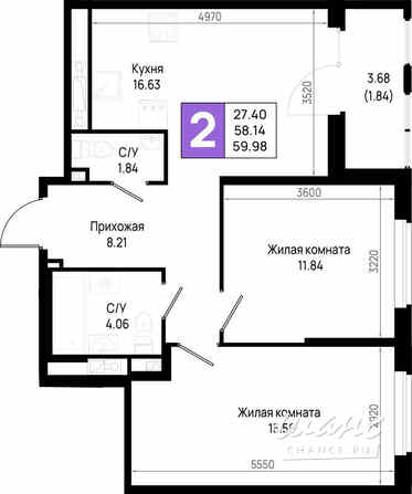 2-к квартира, 59.98 м², этаж 2/23 Всеволожск - изображение 3