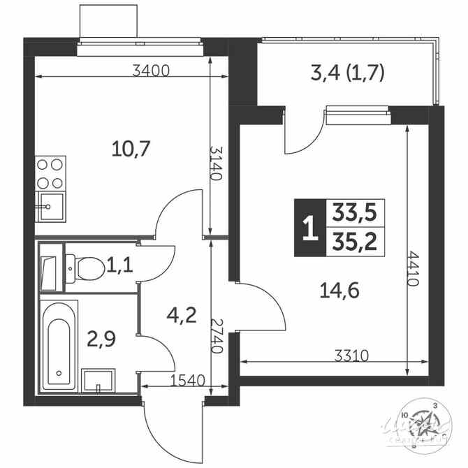 1-к квартира, 35.4 м², этаж 4/25 Люберцы - изображение 3