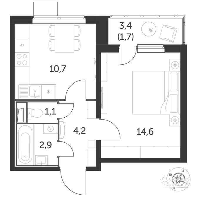 1-к квартира, 35.4 м², этаж 4/25 Люберцы - изображение 1