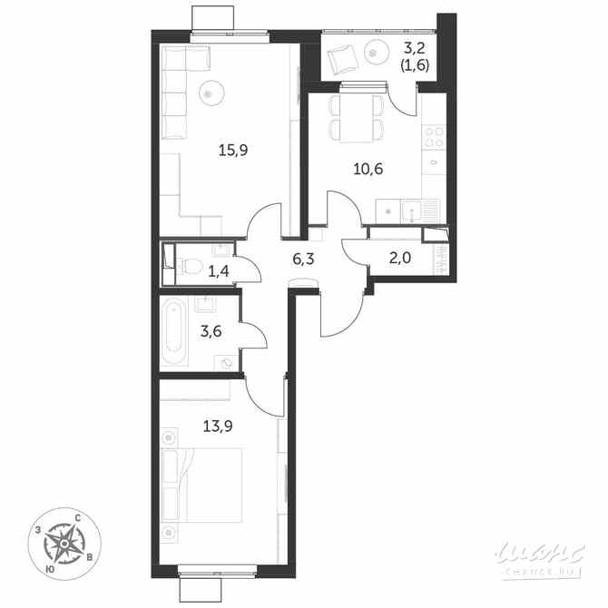 2-к квартира, 55 м², этаж 5/23 Люберцы - изображение 1