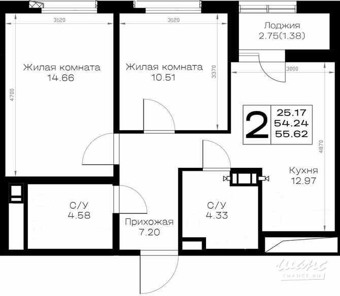 2-к квартира, 55.58 м², этаж 8/8 Всеволожск - изображение 3