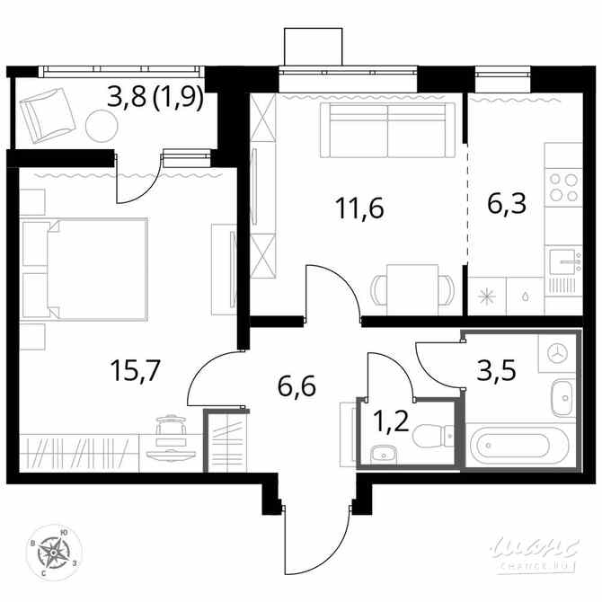 2-к квартира, 46.9 м², этаж 5/24 Люберцы - изображение 1