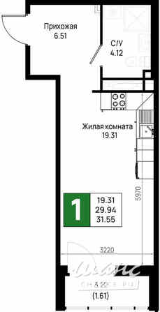 1-к квартира, 31.55 м², этаж 2/23 Всеволожск - изображение 3