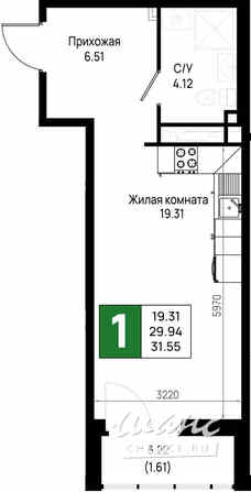 1-к квартира, 31.55 м², этаж 8/23 Всеволожск - изображение 3