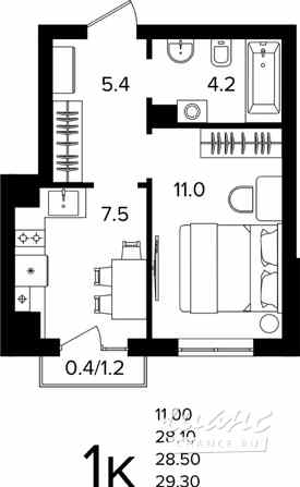 1-к квартира, 28.5 м², этаж 2/4 Гурьевск - изображение 3