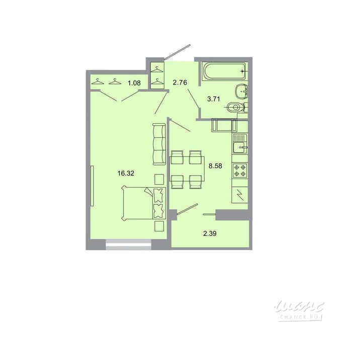 1-к квартира, 32.6 м², этаж 7/20 Бугры - изображение 1