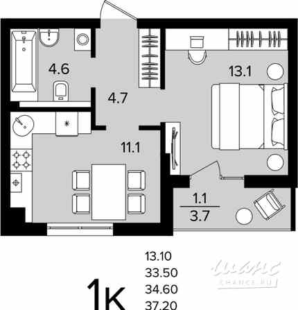 1-к квартира, 34.6 м², этаж 2/4 Гурьевск - изображение 3