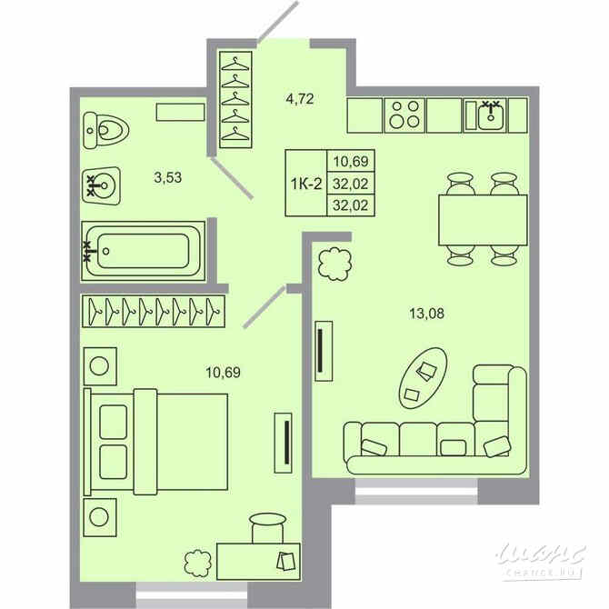 1-к квартира, 32.02 м², этаж 1/20 Бугры - изображение 1