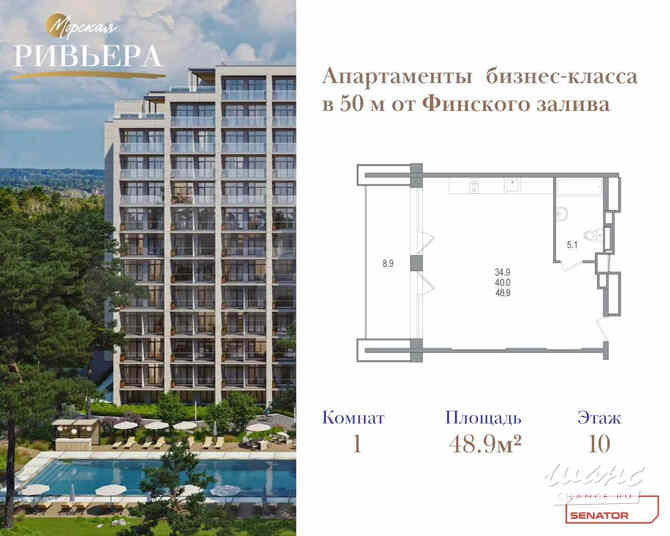 1-к квартира, 48.9 м², этаж 10/12 Зеленогорск - изображение 2