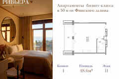 1-к квартира, 48.6 м², этаж 11/12