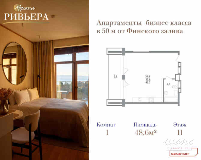 1-к квартира, 48.6 м², этаж 11/12 Зеленогорск - изображение 1