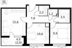 2-к квартира, 53.2 м², этаж 7/14