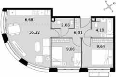 3-к квартира, 54 м², этаж 2/15