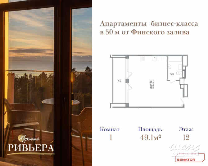 1-к квартира, 49.1 м², этаж 12/12 Зеленогорск - изображение 1