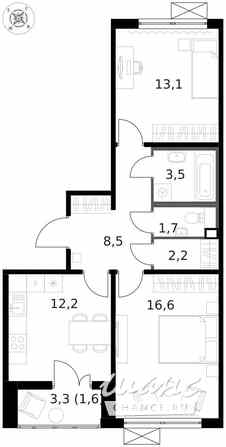 2-к квартира, 59.4 м², этаж 12/13 Москва - изображение 1