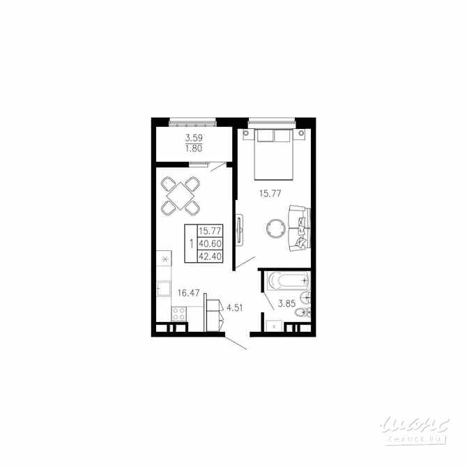 1-к квартира, 42.4 м², этаж 6/9 Крым - изображение 3