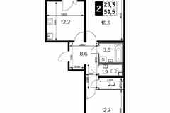 2-к квартира, 59.5 м², этаж 24/25