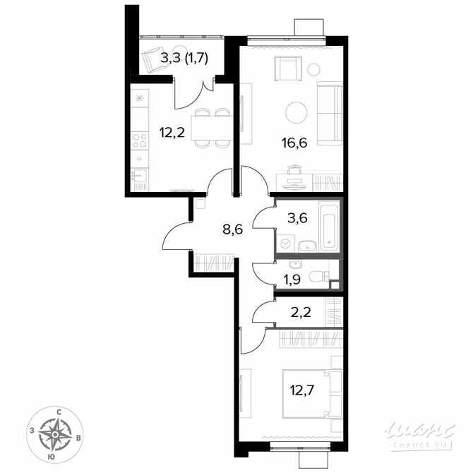2-к квартира, 59.5 м², этаж 24/25 Люберцы - изображение 2
