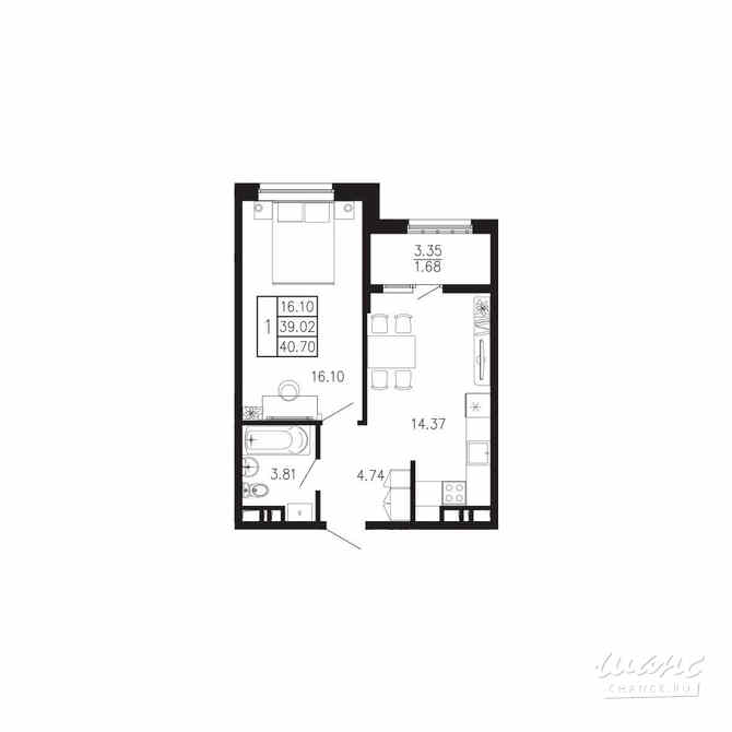 1-к квартира, 40.7 м², этаж 8/9 Крым - изображение 3