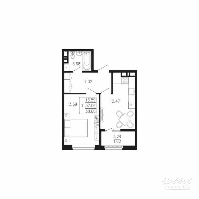 1-к квартира, 38.68 м², этаж 4/9 Крым - изображение 3