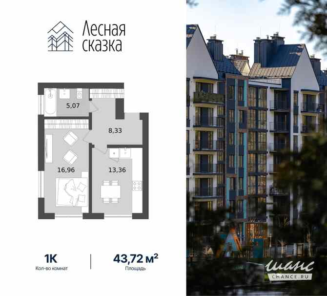 1-к квартира, 43.72 м², этаж 1/4 Светлогорск - изображение 3