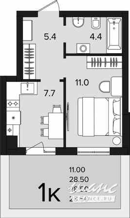 1-к квартира, 28.5 м², этаж 1/4 Гурьевск - изображение 3