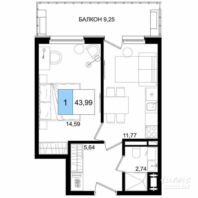 2-к квартира, 43.99 м², этаж 6/9 Анапа - изображение 3